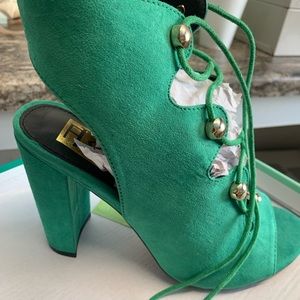 Green Suede Becca Chunky High Heel by Fahrenheit